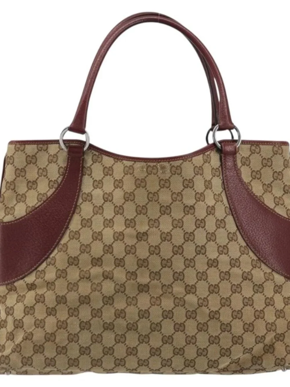 GUCCI GG Canvas Tote Bag Beige Silver 113016 Auth 175746